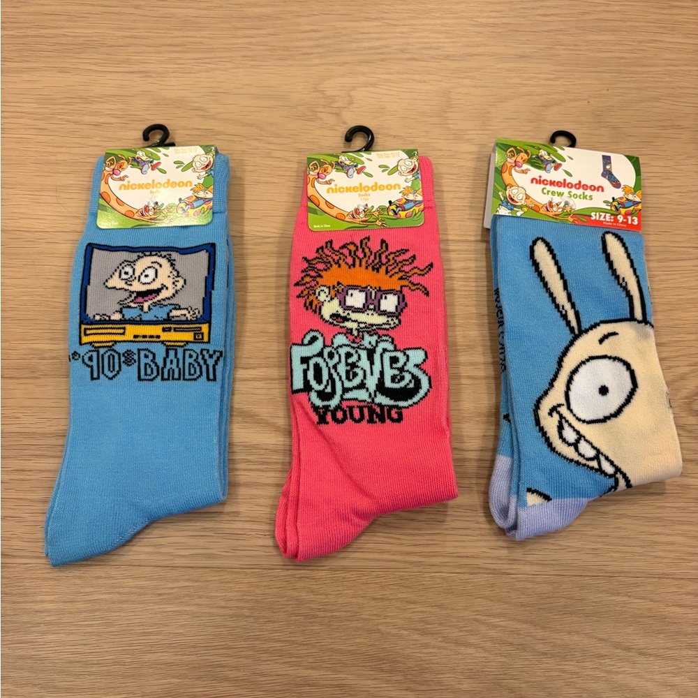 Nickelodeon Rugrats & Rocko Crew Socks - Blue & Pink Character Trio